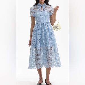 Self-Portrait Blue Guipure Lace A-Line Midi Dress